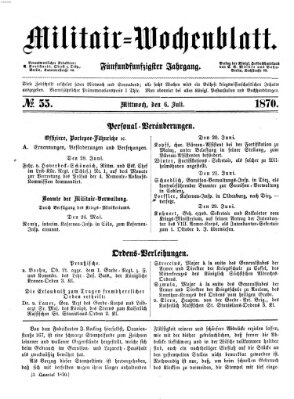 Militär-Wochenblatt Mittwoch 6. Juli 1870