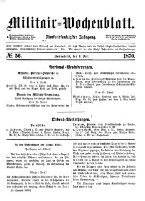 Militär-Wochenblatt Samstag 9. Juli 1870