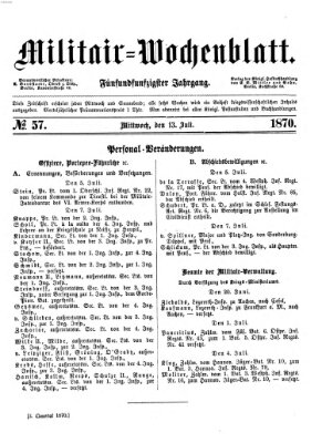 Militär-Wochenblatt Mittwoch 13. Juli 1870