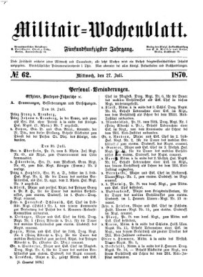 Militär-Wochenblatt Mittwoch 27. Juli 1870