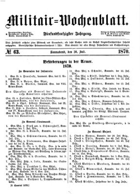 Militär-Wochenblatt Samstag 30. Juli 1870