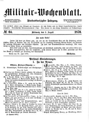 Militär-Wochenblatt Mittwoch 3. August 1870