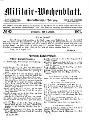 Militär-Wochenblatt Samstag 6. August 1870