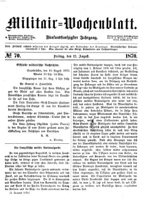 Militär-Wochenblatt Freitag 12. August 1870