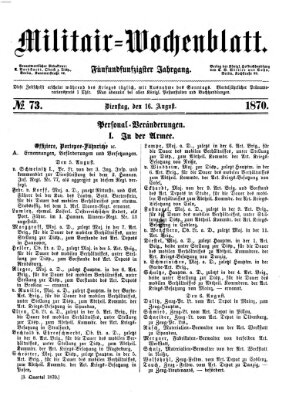 Militär-Wochenblatt Dienstag 16. August 1870