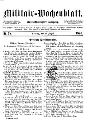 Militär-Wochenblatt Sonntag 21. August 1870