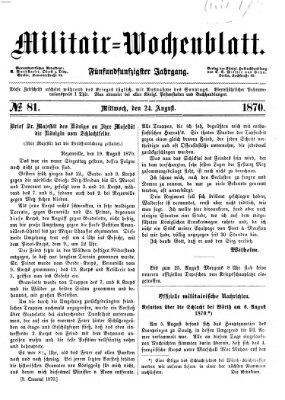 Militär-Wochenblatt Mittwoch 24. August 1870