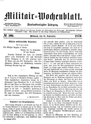 Militär-Wochenblatt Mittwoch 14. September 1870