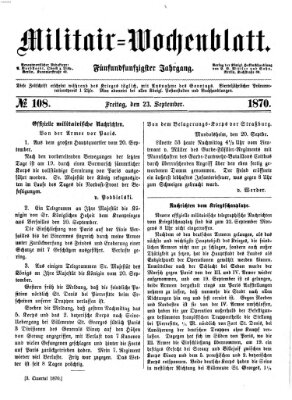 Militär-Wochenblatt Freitag 23. September 1870