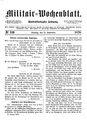 Militär-Wochenblatt Sonntag 25. September 1870