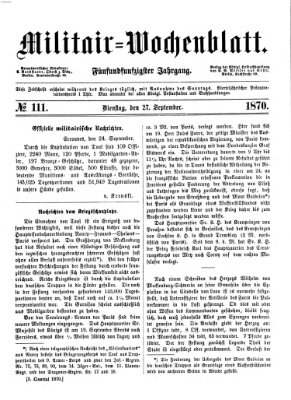 Militär-Wochenblatt Dienstag 27. September 1870