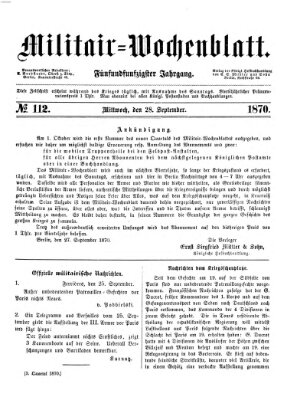 Militär-Wochenblatt Mittwoch 28. September 1870