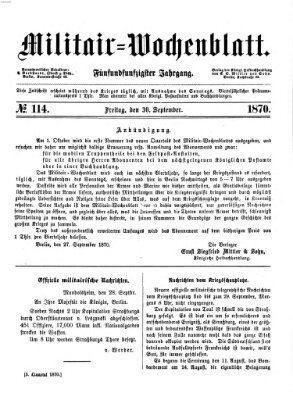 Militär-Wochenblatt Freitag 30. September 1870