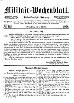 Militär-Wochenblatt Samstag 1. Oktober 1870