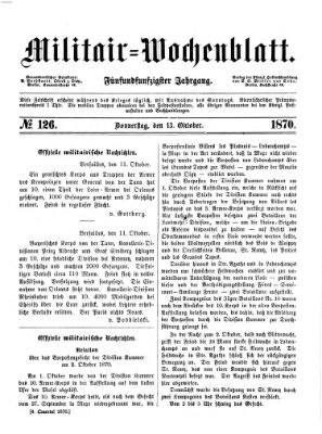 Militär-Wochenblatt Donnerstag 13. Oktober 1870