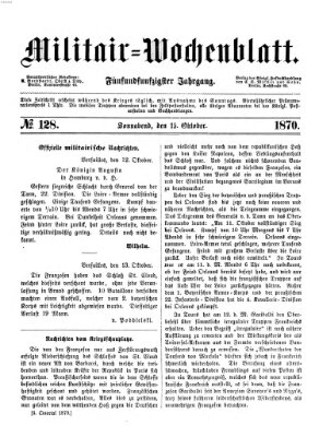 Militär-Wochenblatt Samstag 15. Oktober 1870