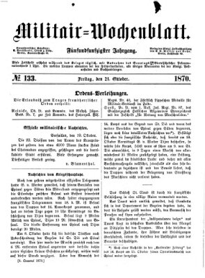 Militär-Wochenblatt Freitag 21. Oktober 1870