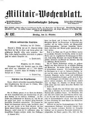 Militär-Wochenblatt Dienstag 25. Oktober 1870