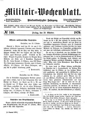 Militär-Wochenblatt Freitag 28. Oktober 1870