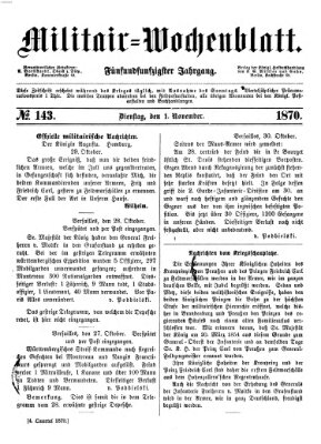 Militär-Wochenblatt Dienstag 1. November 1870