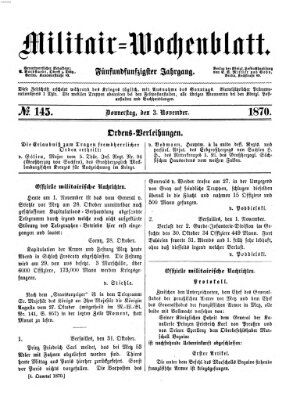 Militär-Wochenblatt Donnerstag 3. November 1870