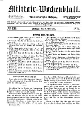 Militär-Wochenblatt Mittwoch 16. November 1870