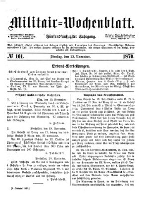 Militär-Wochenblatt Dienstag 22. November 1870