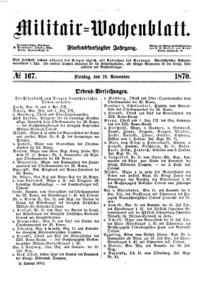 Militär-Wochenblatt Dienstag 29. November 1870