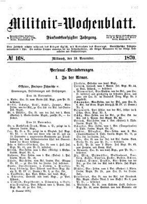 Militär-Wochenblatt Mittwoch 30. November 1870