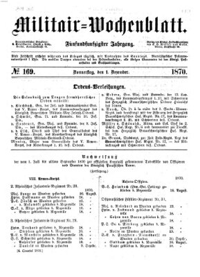 Militär-Wochenblatt Donnerstag 1. Dezember 1870