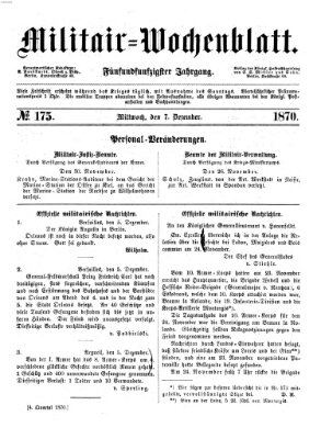 Militär-Wochenblatt Mittwoch 7. Dezember 1870