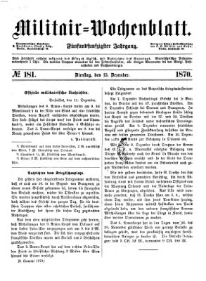 Militär-Wochenblatt Dienstag 13. Dezember 1870