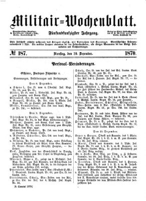 Militär-Wochenblatt Dienstag 20. Dezember 1870