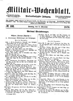 Militär-Wochenblatt Sonntag 25. Dezember 1870