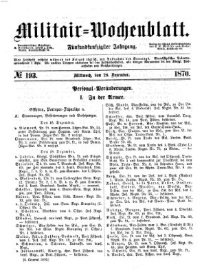 Militär-Wochenblatt Mittwoch 28. Dezember 1870