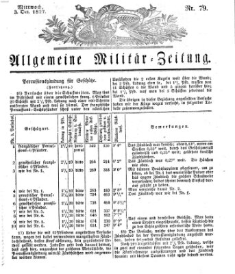 Allgemeine Militär-Zeitung Mittwoch 3. Oktober 1827