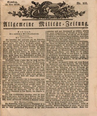 Allgemeine Militär-Zeitung Samstag 25. Dezember 1830