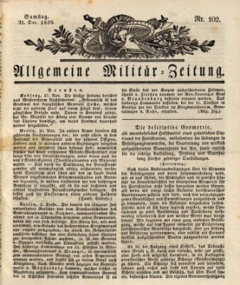 Allgemeine Militär-Zeitung Samstag 21. Dezember 1839