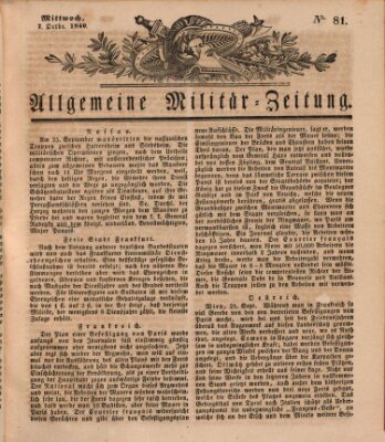 Allgemeine Militär-Zeitung Mittwoch 7. Oktober 1840