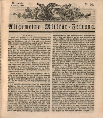 Allgemeine Militär-Zeitung Mittwoch 9. Dezember 1840