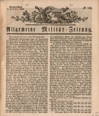 Allgemeine Militär-Zeitung Donnerstag 1. Oktober 1846