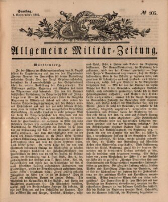 Allgemeine Militär-Zeitung Samstag 1. September 1849