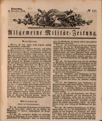 Allgemeine Militär-Zeitung Donnerstag 15. November 1849