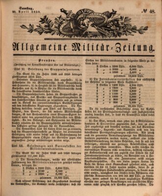 Allgemeine Militär-Zeitung Samstag 20. April 1850