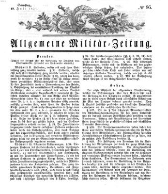 Allgemeine Militär-Zeitung Samstag 19. Juli 1851