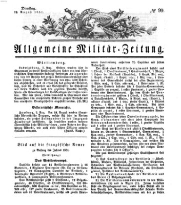 Allgemeine Militär-Zeitung Dienstag 19. August 1851