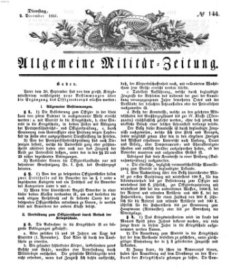 Allgemeine Militär-Zeitung Dienstag 2. Dezember 1851