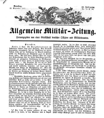 Allgemeine Militär-Zeitung Samstag 12. September 1857