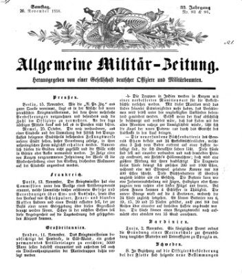 Allgemeine Militär-Zeitung Samstag 20. November 1858