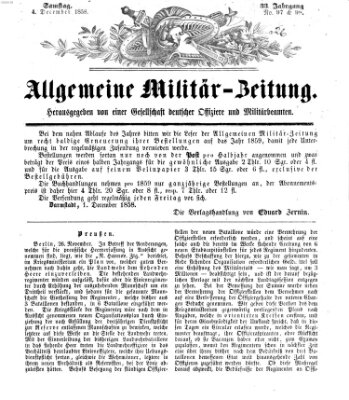 Allgemeine Militär-Zeitung Samstag 4. Dezember 1858